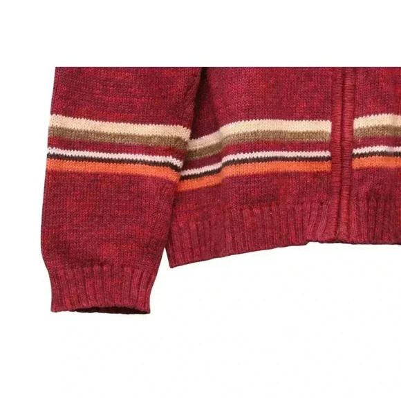 Vintage 90s Full Zip Sweater Size Large Ramie Cotton Striped Fall Retro Cozy - Picture 4 of 10
